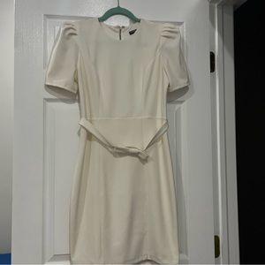 Express cream pencil dress with bow belt